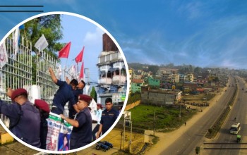 नेपालगन्जको त्रिभुवनचोक, सदरलाइनबाट आचार संहिता विपरीतका झण्डा र ब्यानर प्रहरीले हटायो